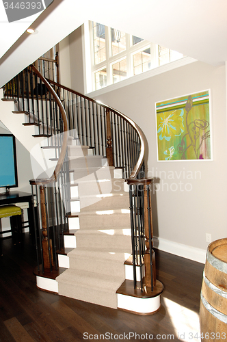 Image of Round staircase to the basement in a new house.