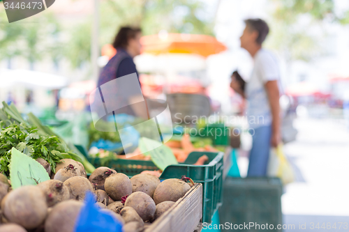 Image of Farmers\' food market stall with variety of organic vegetable.