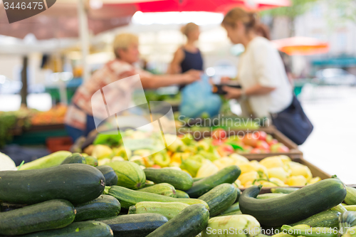 Image of Farmers\' food market stall with variety of organic vegetable.