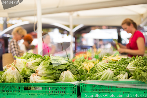 Image of Farmers\' food market stall with variety of organic vegetable.