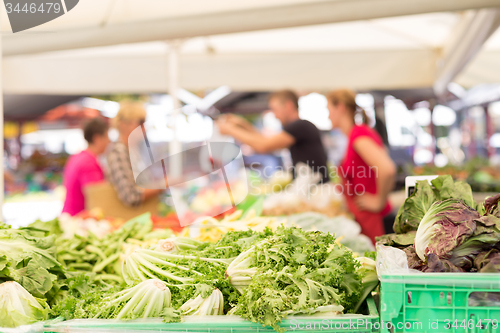 Image of Farmers\' food market stall with variety of organic vegetable.