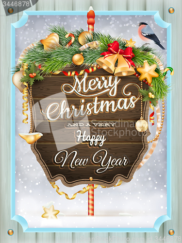 Image of Merry Christmas wooden board. EPS 10