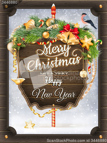 Image of Merry Christmas wooden board. EPS 10