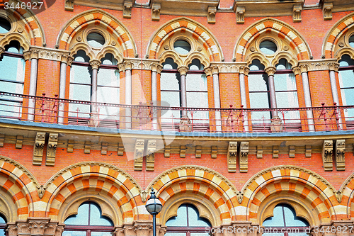 Image of old wall architecture in london england windows and brick exteri