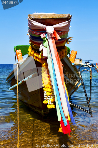 Image of boat prow asia  the  bay  kho tao isle white  beach    rocks   