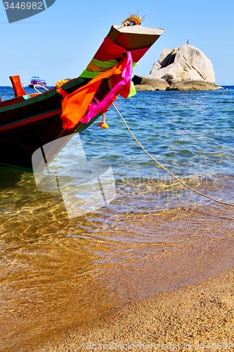 Image of prow asia in the  kho tao bay isle white  beach    rocks  