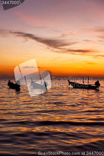 Image of south china sea sunrise boat  and sea in thailand kho tao 