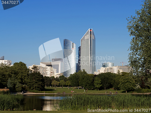 Image of La Defense Skyscrapers seen from Nanterre Malraux park, Paris 