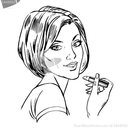 Image of Makeup woman lipstick line art