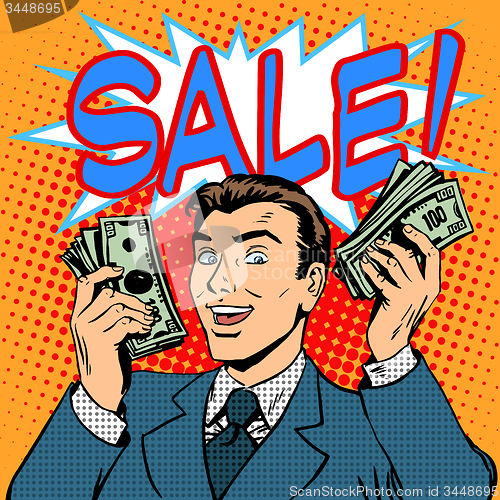 Image of Sale announcement business concept businessman with money
