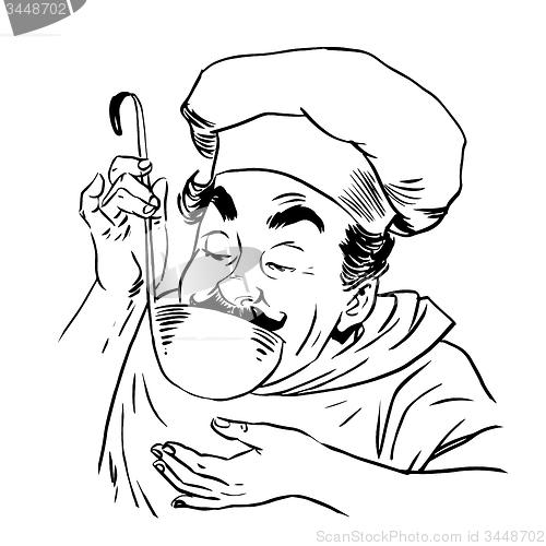 Image of chef tastes food line art