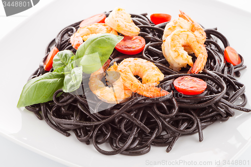 Image of Black spaghetti with shrimps