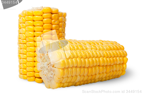 Image of Two pieces of ripe corn cob