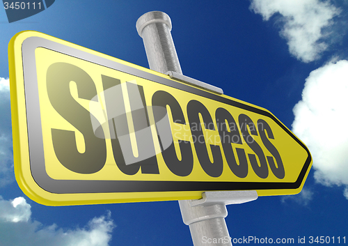 Image of Yellow road sign with success word under blue sky