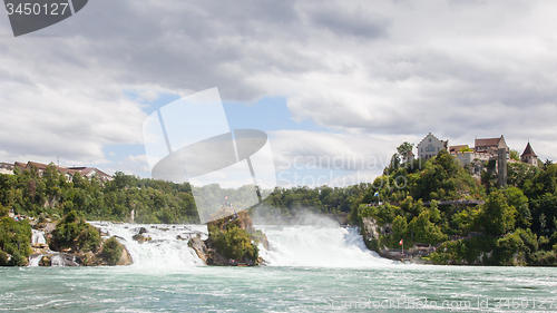 Image of RHEINFALLS, SWITZERLAND - JULY 25, 2015: View to the biggest wat