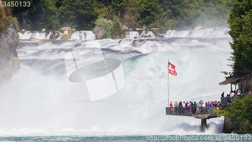 Image of RHEINFALLS, SWITZERLAND - JULY 25, 2015: View to the biggest wat