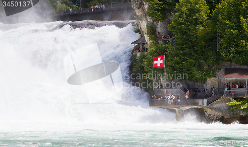 Image of RHEINFALLS, SWITZERLAND - JULY 25, 2015: View to the biggest wat