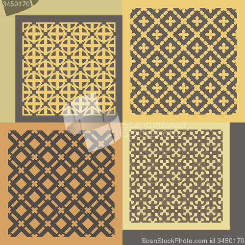 Image of Set of four seamless patterns. Vintage geometric ornaments. 