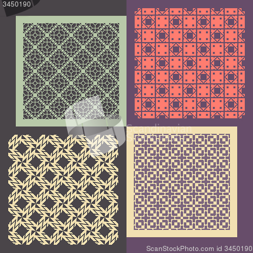 Image of Set of four seamless patterns. Vintage geometric ornaments. 