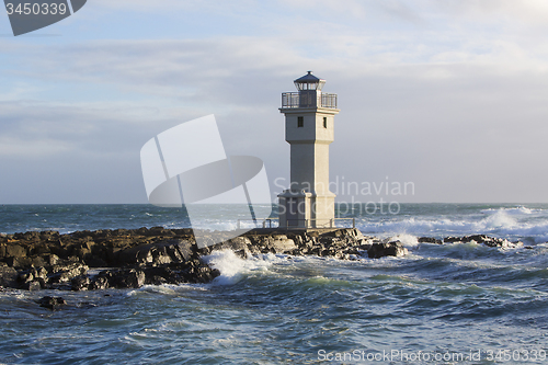 Image of Lighthouse at the port of Akranes, Iceland