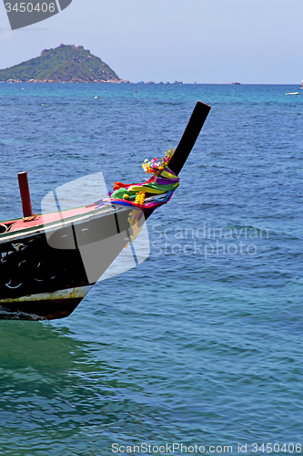 Image of  boat prow blue lagoon  stone  thailand kho tao bay  