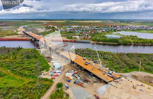 Image of Bridge construction over river. Tyumen. Russia