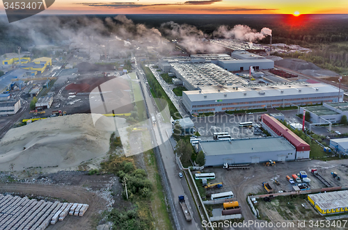 Image of Aerial view onto industrial area at sunset. Russia