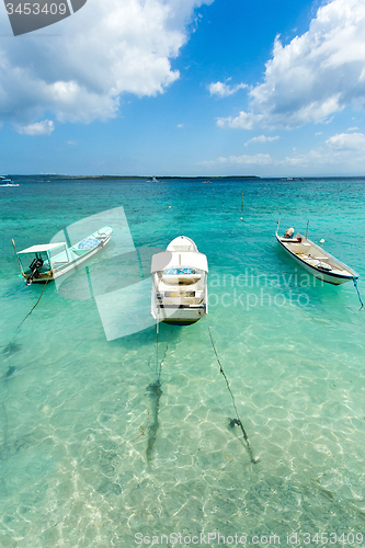 Image of Small boats on nusa penida beach, Bali Indonesia, pastel color