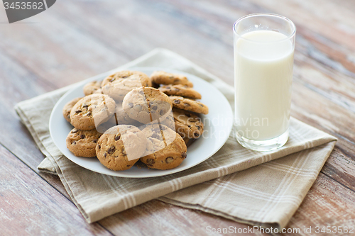 Image of close up of chocolate oatmeal cookies and milk