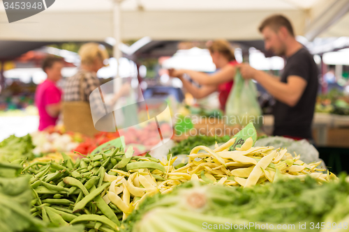 Image of Farmers\' food market stall with variety of organic vegetable.