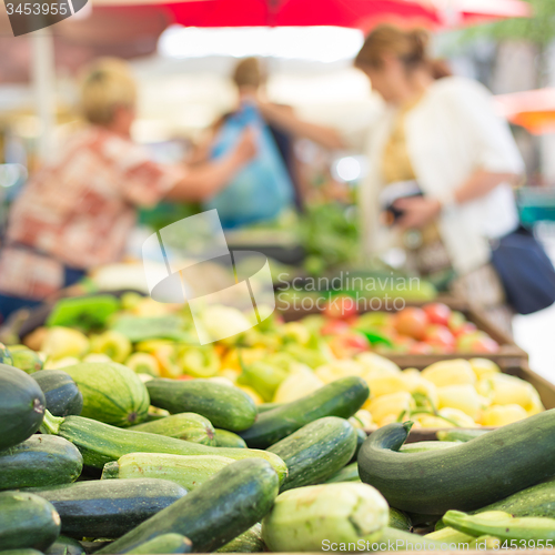 Image of Farmers\' food market stall with variety of organic vegetable.