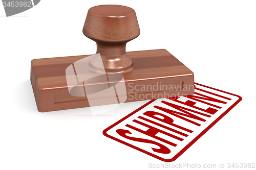 Image of Wooden stamp shipment with red text