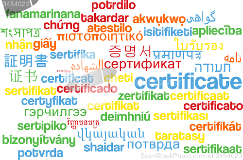 Image of Certificate multilanguage wordcloud background concept