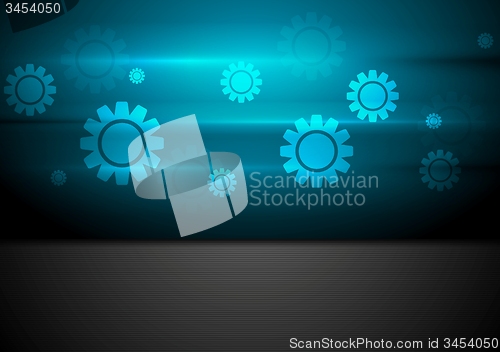 Image of Contrast blue and black tech background with gears