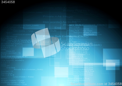 Image of Abstract blue tech vector background with code