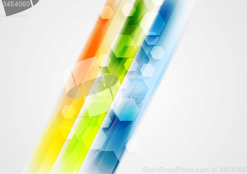Image of Colorful stripes and hexagons vector design