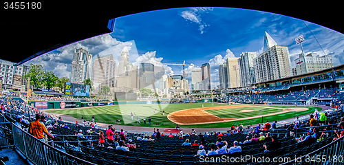 Image of bbt baseball charlotte nc knights baseball stadium and city skyl