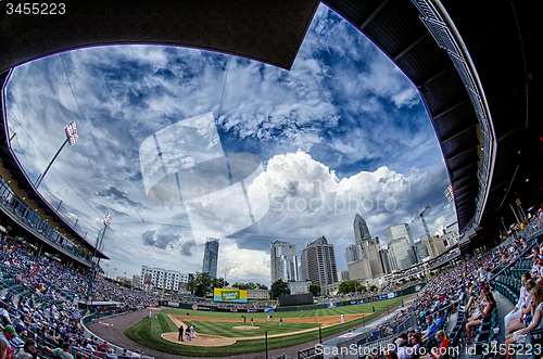 Image of bbt baseball charlotte nc knights baseball stadium and city skyl