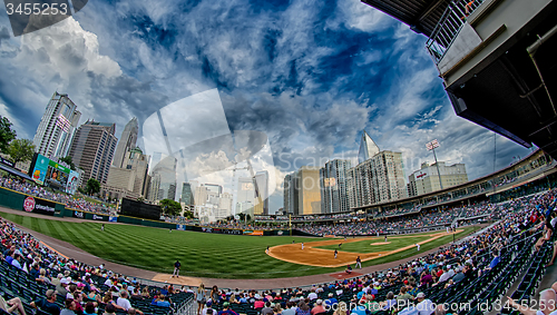 Image of bbt baseball charlotte nc knights baseball stadium and city skyl