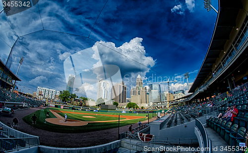 Image of bbt baseball charlotte nc knights baseball stadium and city skyl