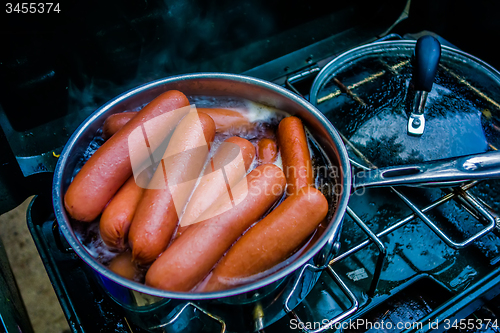 Image of cooking breakfast on a camping stove