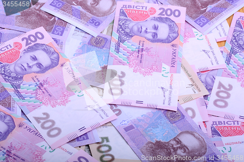 Image of european money, ukrainian hryvnia close up