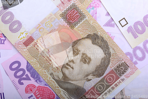 Image of european money, ukrainian hryvnia close up