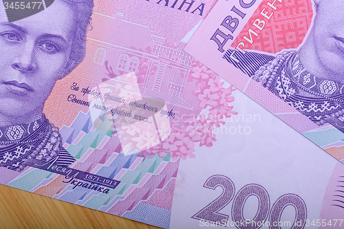 Image of european money, ukrainian hryvnia close up