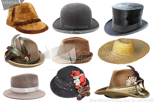 Image of collage with different hats over white