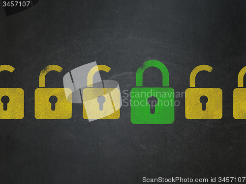 Image of Safety concept: closed padlock icon on School Board background