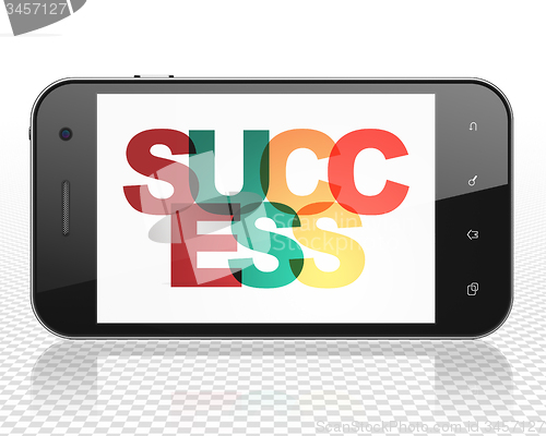 Image of Finance concept: Smartphone with Success on  display