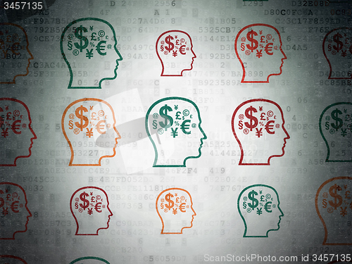Image of Business concept: Head With Finance Symbol icons on Digital Paper background