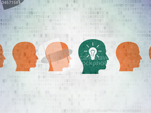 Image of Business concept: head with light bulb icon on Digital Paper background