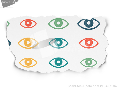 Image of Security concept: Eye icons on Torn Paper background